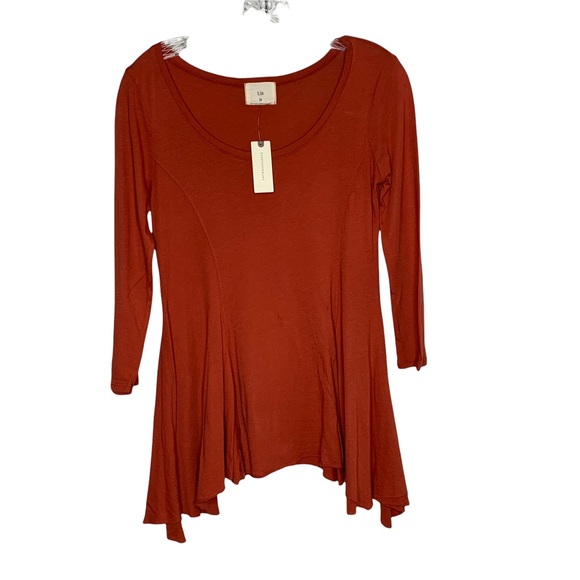 Anthropologie Tops - Anthropologie T.LA Womens Long Sleeve Burnt Orange High Long Swing Top XS NWT.
